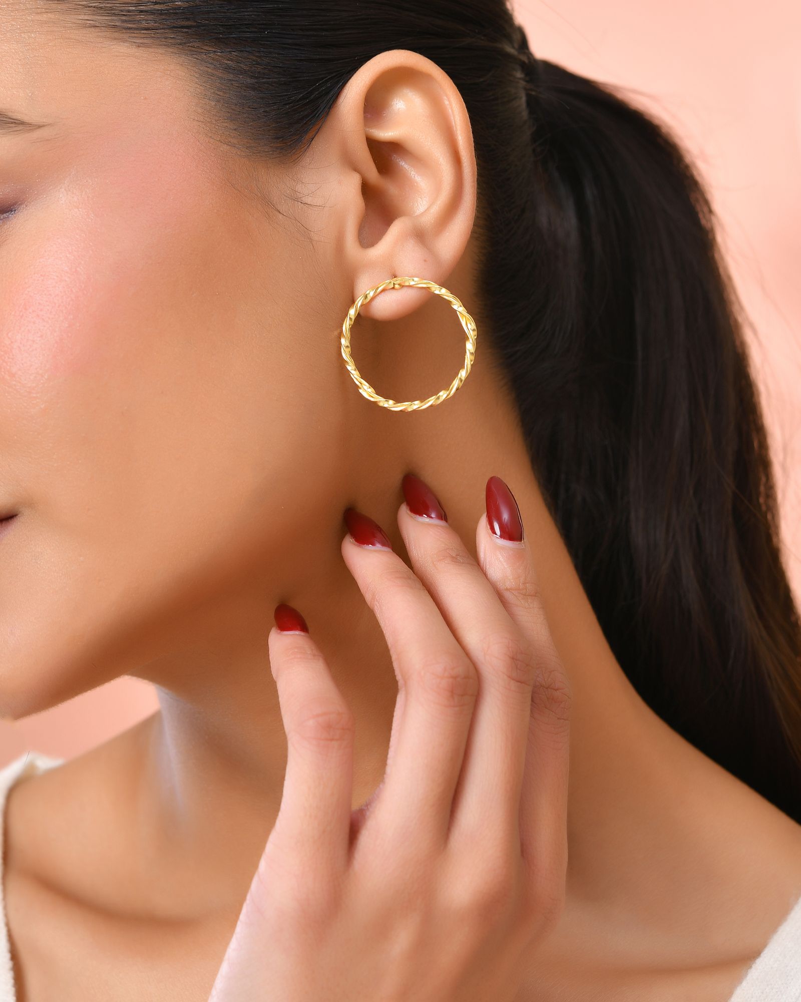 Jewels Nest Gold-Tone Twisted Hoop Earrings For Women | Minimal Everyday Jewellery | Grocsy