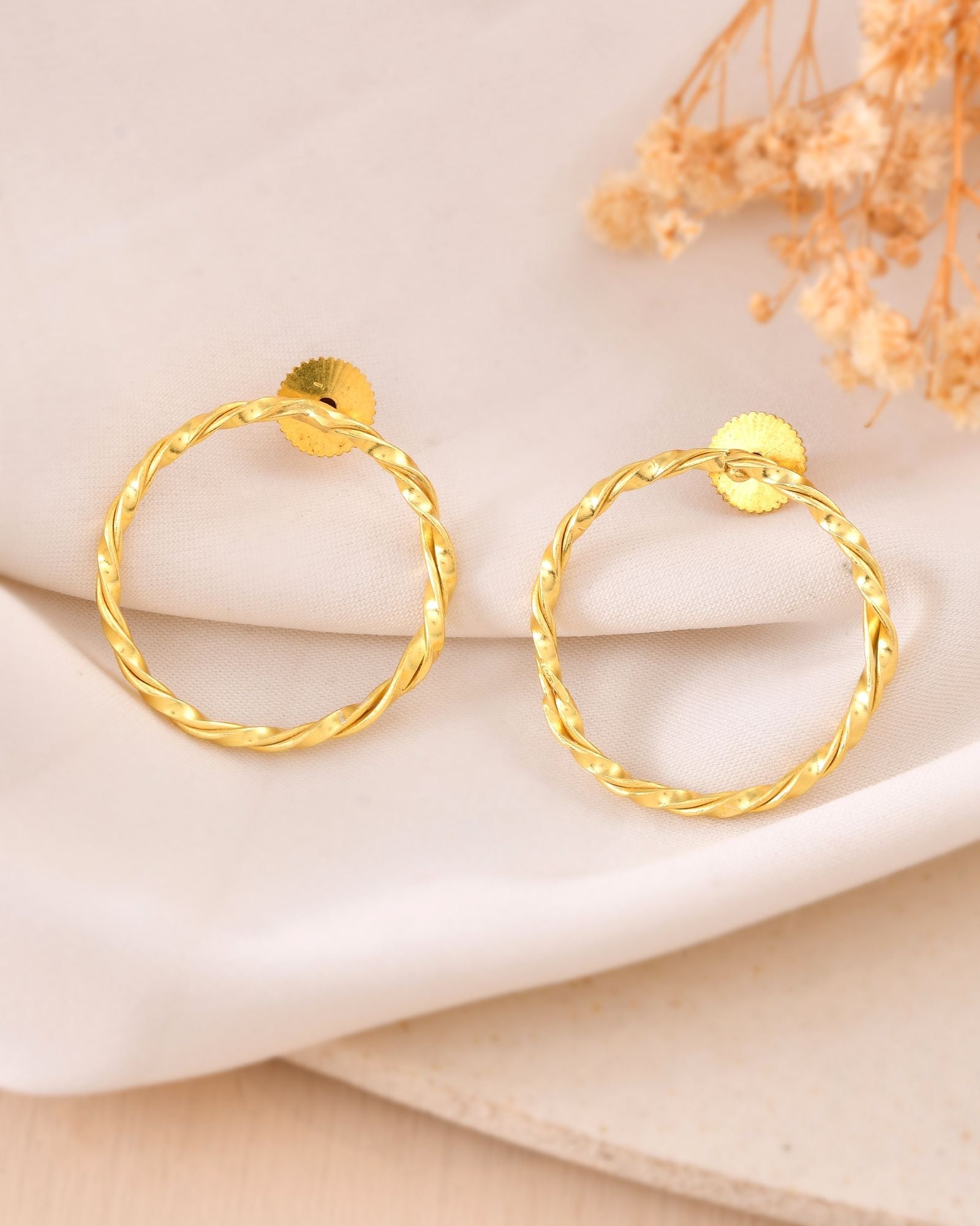 Jewels Nest Gold-Tone Twisted Hoop Earrings For Women | Minimal Everyday Jewellery | Grocsy