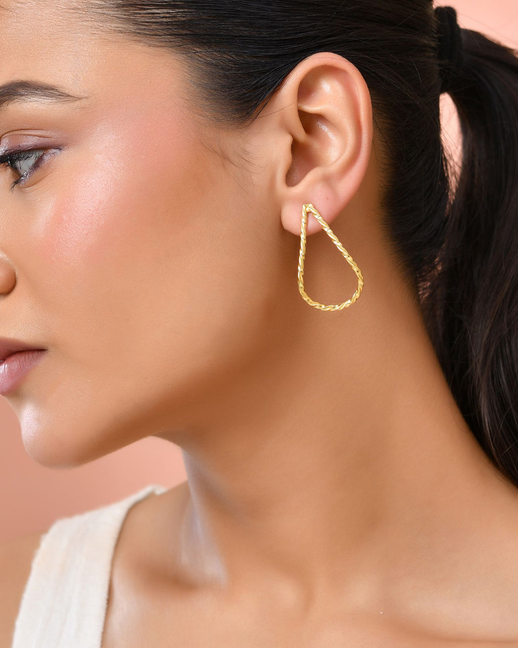 Jewels Nest Gold-Tone Twisted Teardrop Hoop Earrings For Women | Modern Minimal Jewellery | Grocsy