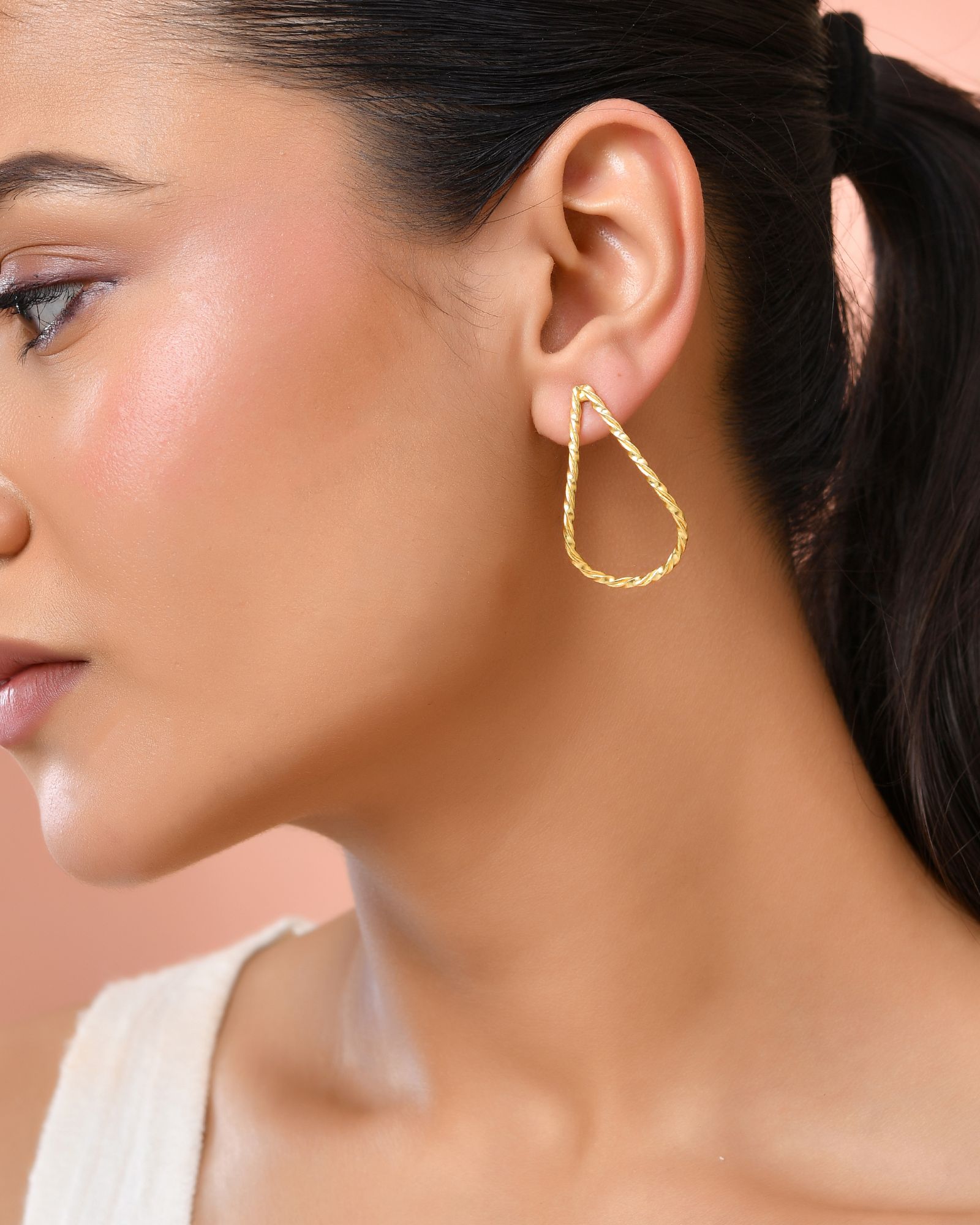 Jewels Nest Gold-Tone Twisted Teardrop Hoop Earrings For Women | Modern Minimal Jewellery | Grocsy