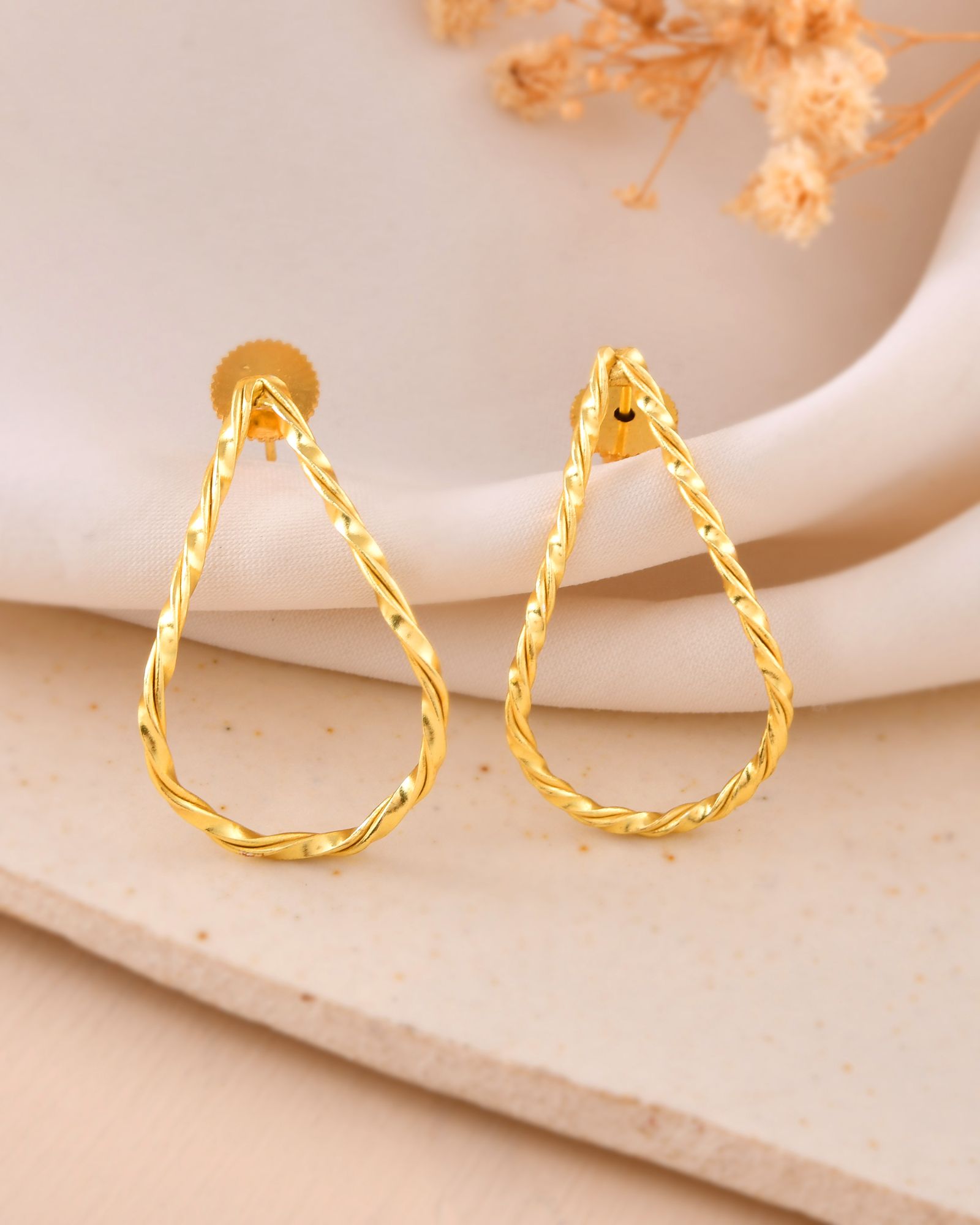 Jewels Nest Gold-Tone Twisted Teardrop Hoop Earrings For Women | Modern Minimal Jewellery | Grocsy