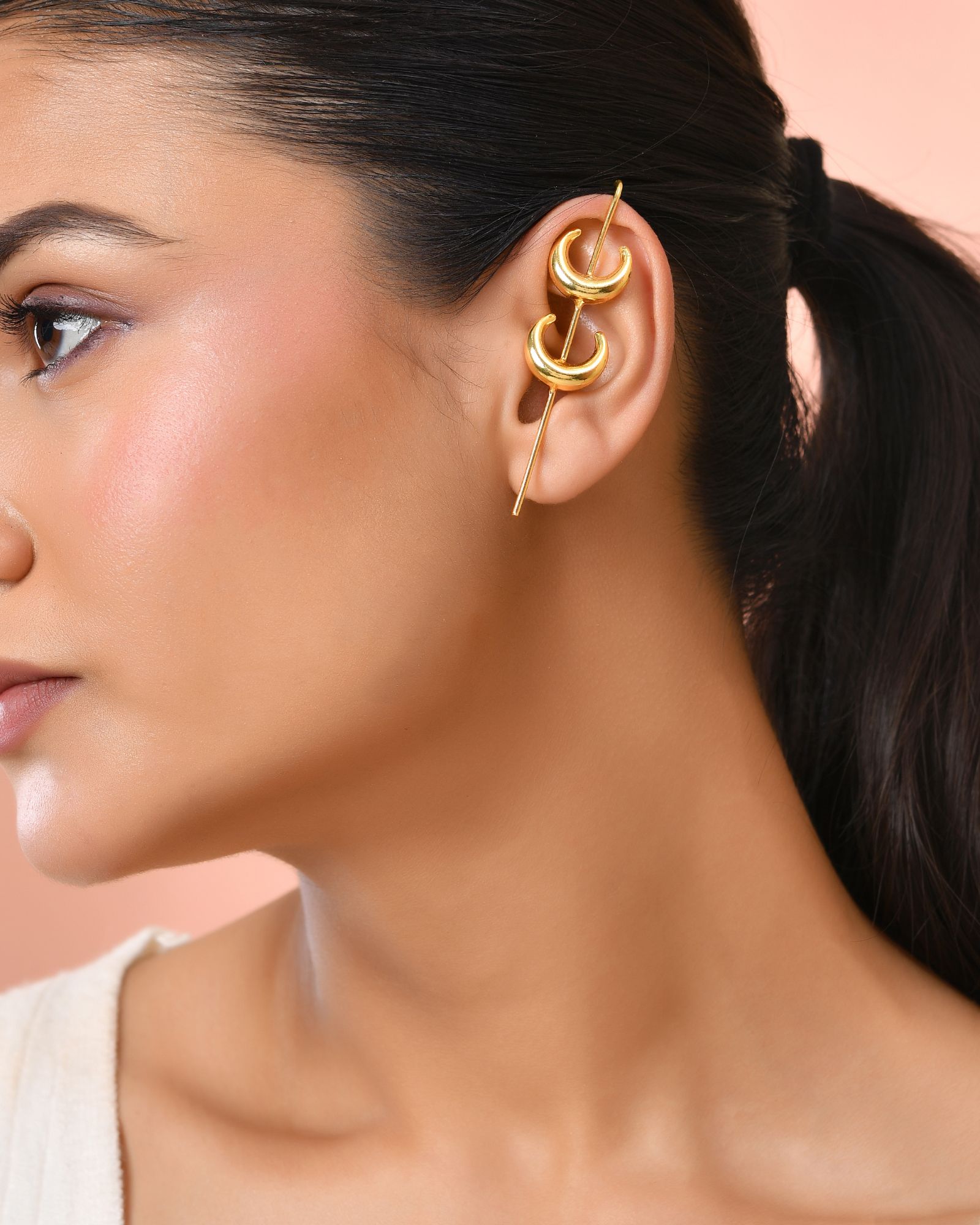 Jewels Nest Gold-Tone Crescent Ear Cuff Earrings For Women | Modern Minimal Statement Jewellery | Grocsy
