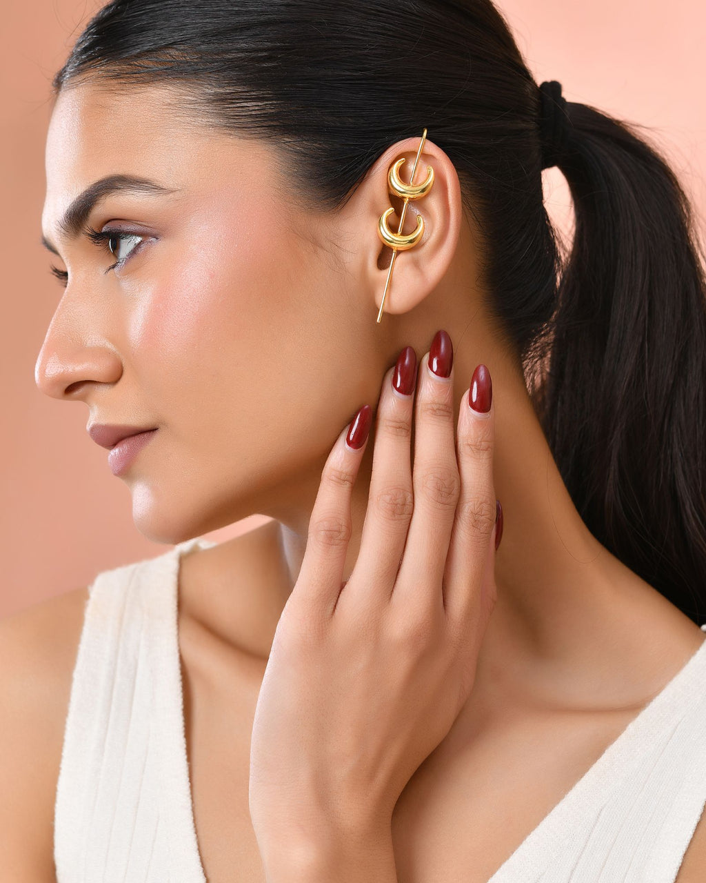 Jewels Nest Gold-Tone Crescent Ear Cuff Earrings For Women | Modern Minimal Statement Jewellery | Grocsy