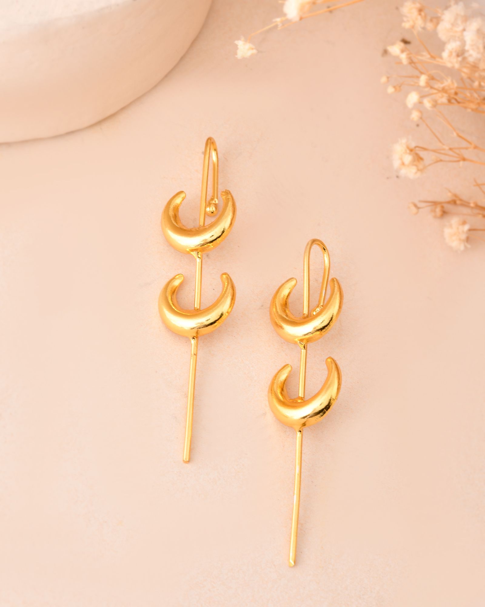 Jewels Nest Gold-Tone Crescent Ear Cuff Earrings For Women | Modern Minimal Statement Jewellery | Grocsy