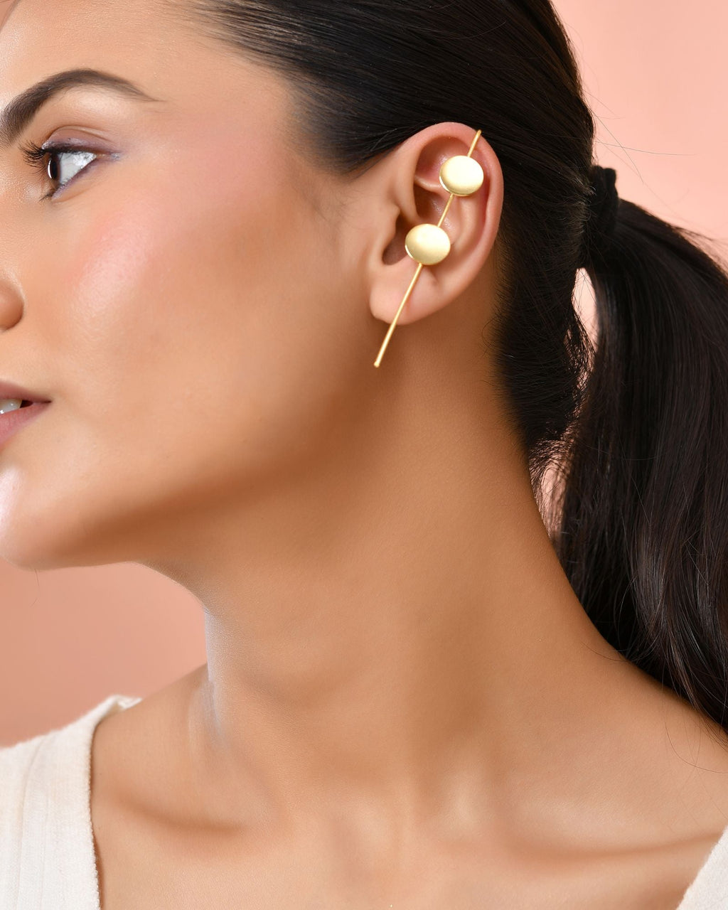 Jewels Nest Gold-Tone Dual Disc Ear Cuff Earrings For Women | Modern Minimal Statement Jewellery | Grocsy
