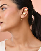 Jewels Nest Gold-Tone Dual Disc Ear Cuff Earrings For Women | Modern Minimal Statement Jewellery | Grocsy