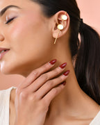 Jewels Nest Gold-Tone Dual Disc Ear Cuff Earrings For Women | Modern Minimal Statement Jewellery | Grocsy