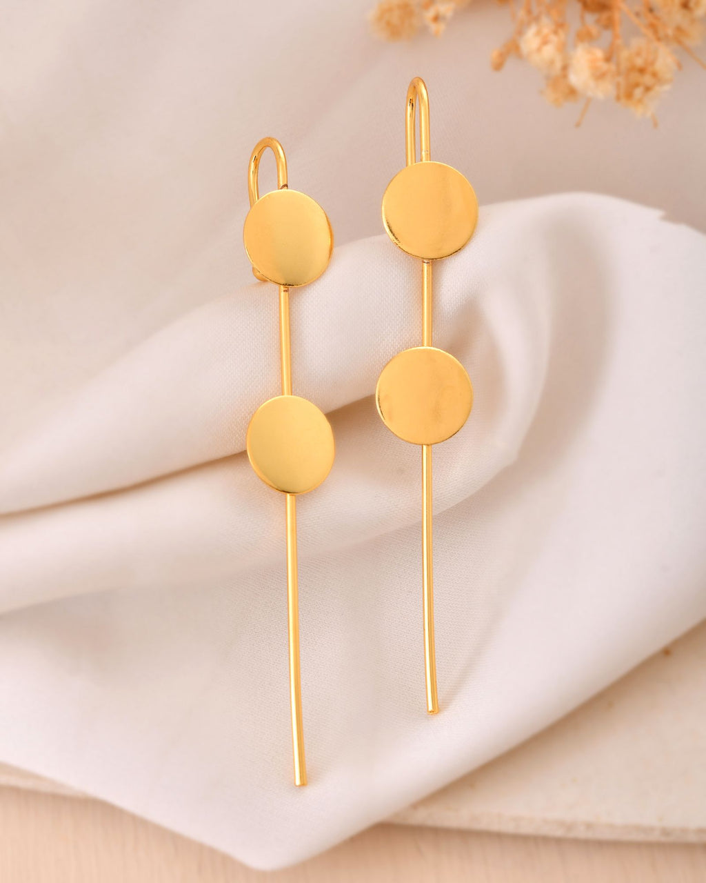 Jewels Nest Gold-Tone Dual Disc Ear Cuff Earrings For Women | Modern Minimal Statement Jewellery | Grocsy