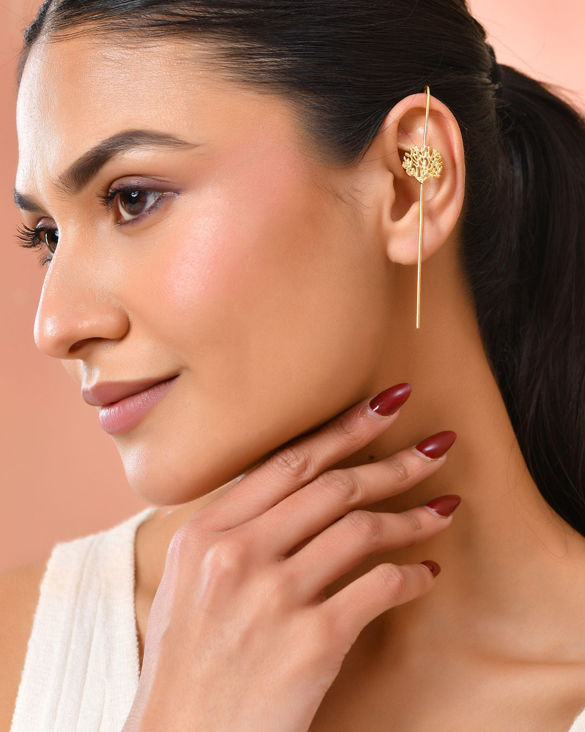 Jewels Nest Gold Tone Ear Cuff Earrings, Dual Disc Ear Cuff Women, Modern Ear Cuff Jewellery | Grocsy
