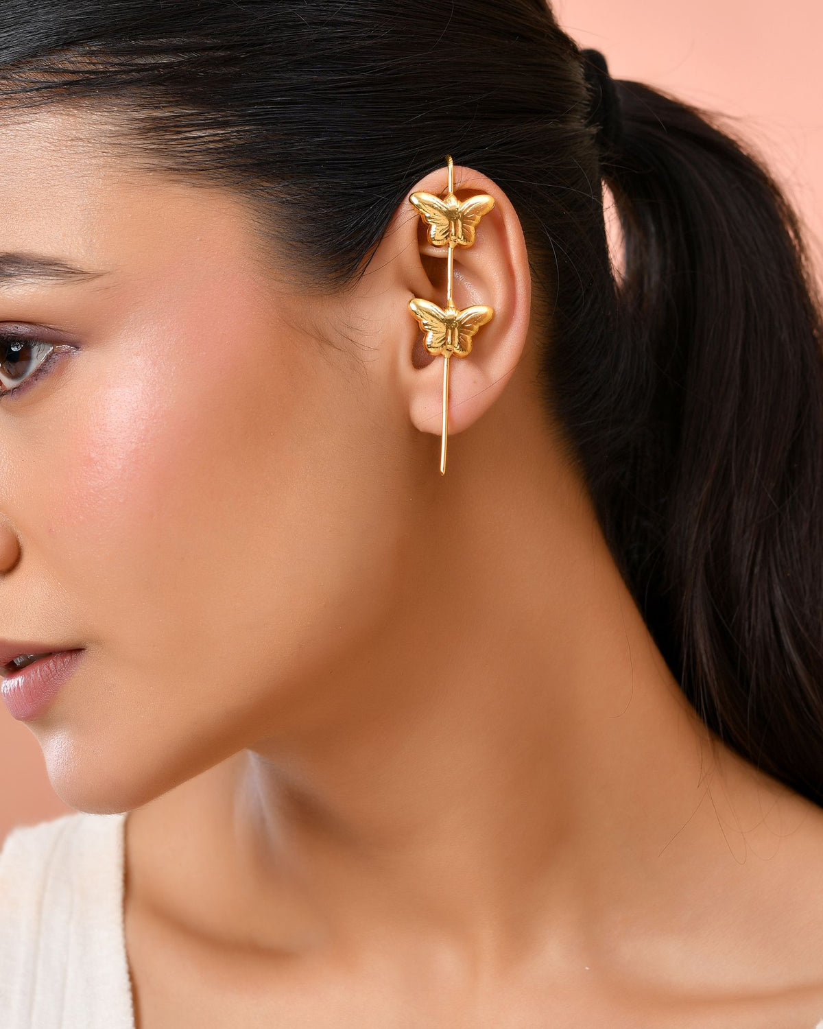 Jewels Nest Gold-Tone Butterfly Motif Linear Drop Earrings For Women | Minimal Elegant Jewellery | Grocsy