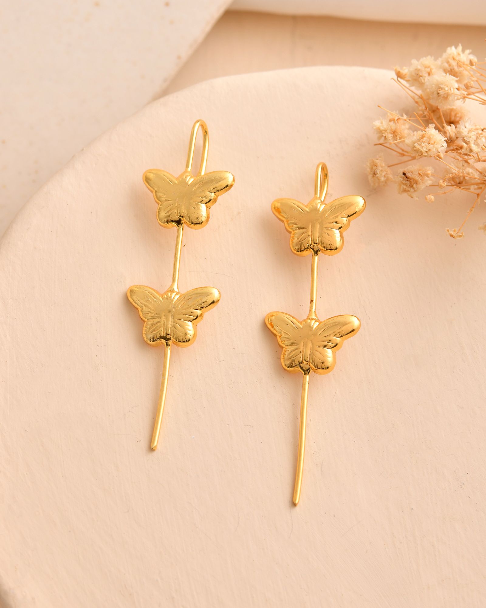 Jewels Nest Gold-Tone Butterfly Motif Linear Drop Earrings For Women | Minimal Elegant Jewellery | Grocsy