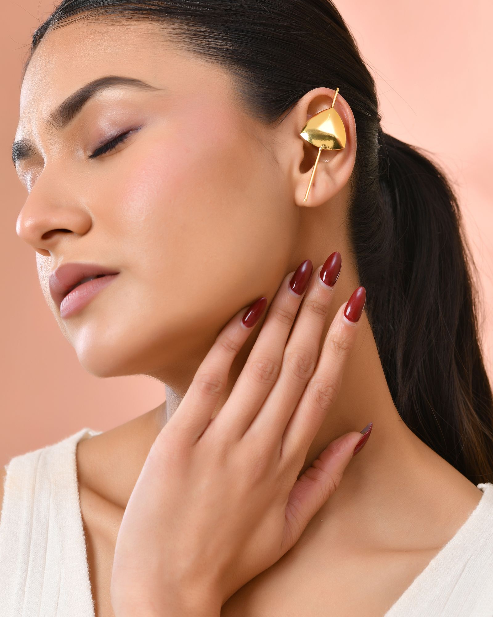 Jewels Nest Gold-Tone Abstract Leaf Linear Drop Earrings For Women | Minimal Modern Jewellery | Grocsy