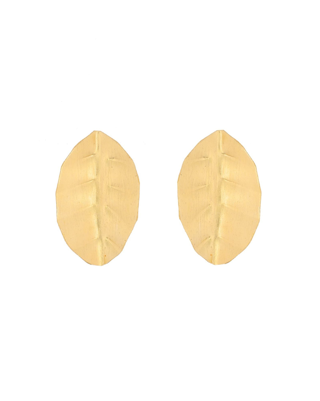 Jewels Nest Gold-Tone Textured Leaf Stud Earrings For Women | Minimal Modern Jewellery | Grocsy