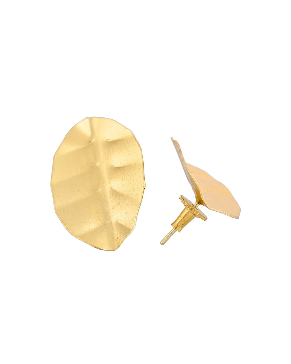 Jewels Nest Gold-Tone Textured Leaf Stud Earrings For Women | Minimal Modern Jewellery | Grocsy