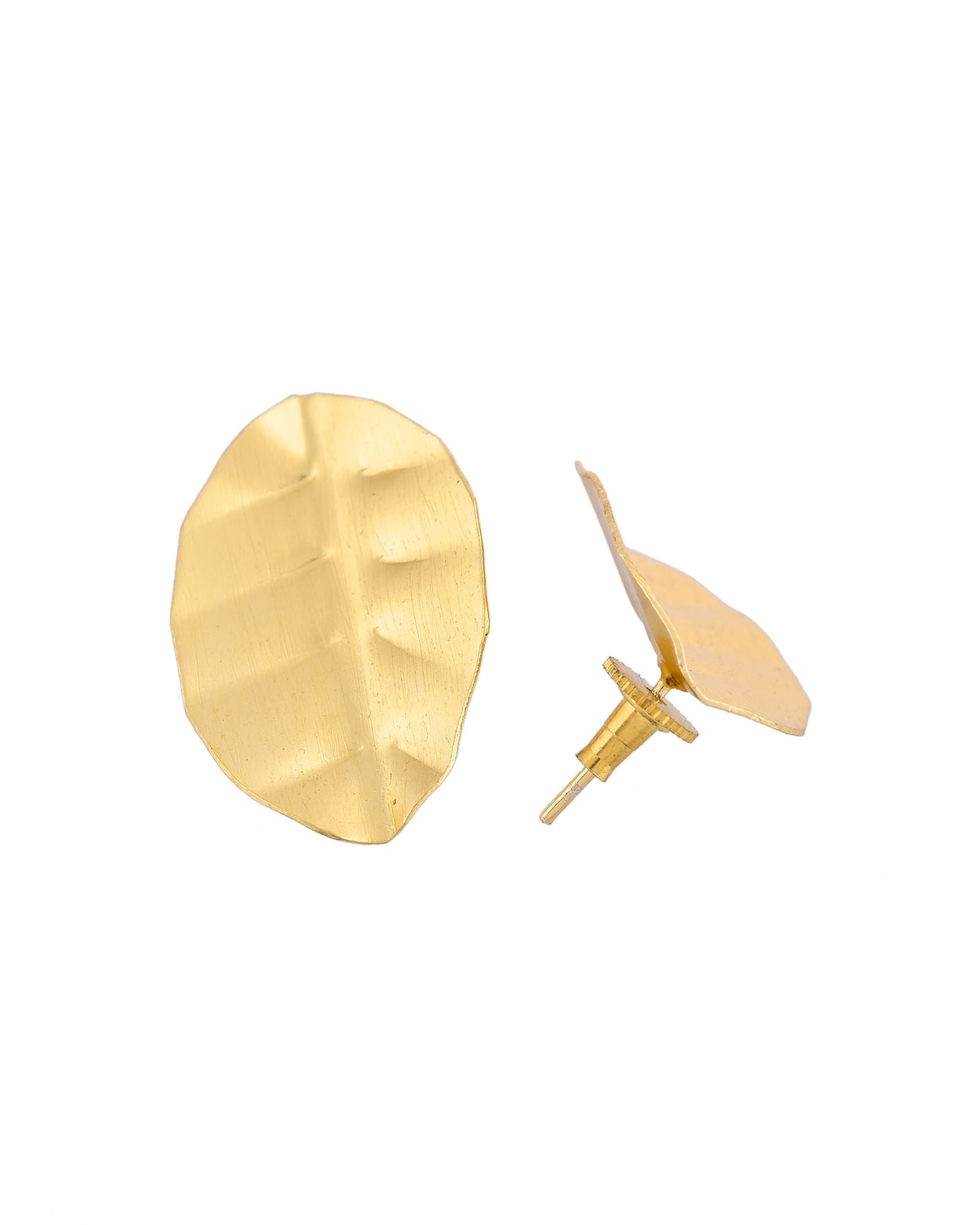 Jewels Nest Gold-Tone Textured Leaf Stud Earrings For Women | Minimal Modern Jewellery | Grocsy