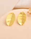 Jewels Nest Gold-Tone Textured Leaf Stud Earrings For Women | Minimal Modern Jewellery | Grocsy