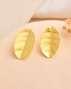Jewels Nest Gold-Tone Textured Leaf Stud Earrings For Women | Minimal Modern Jewellery | Grocsy