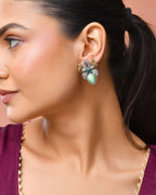 Jewels Nest Oxidised Silver Peacock Stud Earrings With Green Stone For Women | Grocsy