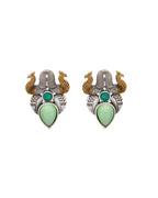 Jewels Nest Oxidised Silver Peacock Stud Earrings With Green Stone For Women | Grocsy