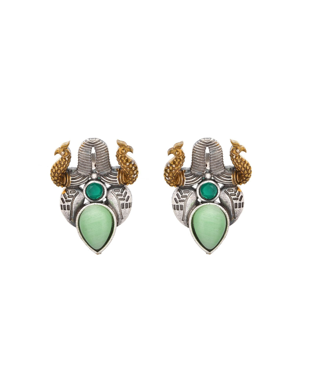 Jewels Nest Oxidised Silver Peacock Stud Earrings With Green Stone For Women | Grocsy
