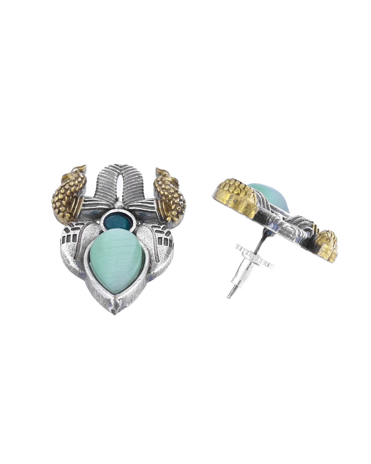 Jewels Nest Oxidised Silver Peacock Stud Earrings With Green Stone For Women | Grocsy