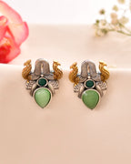 Jewels Nest Oxidised Silver Peacock Stud Earrings With Green Stone For Women | Grocsy