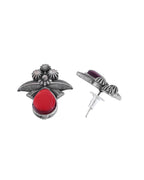 Jewels Nest Oxidised Silver Red Stone Floral Stud Earrings For Women | Grocsy