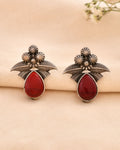Jewels Nest Oxidised Silver Red Stone Floral Stud Earrings For Women | Grocsy