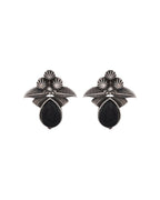 Jewels Nest Oxidised Silver Black Stone Floral Stud Earrings For Women | Grocsy