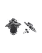 Jewels Nest Oxidised Silver Black Stone Floral Stud Earrings For Women | Grocsy