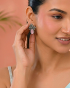 Jewels Nest Oxidised Silver Pink Stone Floral Stud Earrings For Women | Grocsy
