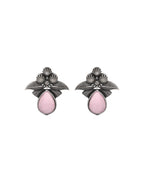Jewels Nest Oxidised Silver Pink Stone Floral Stud Earrings For Women | Grocsy