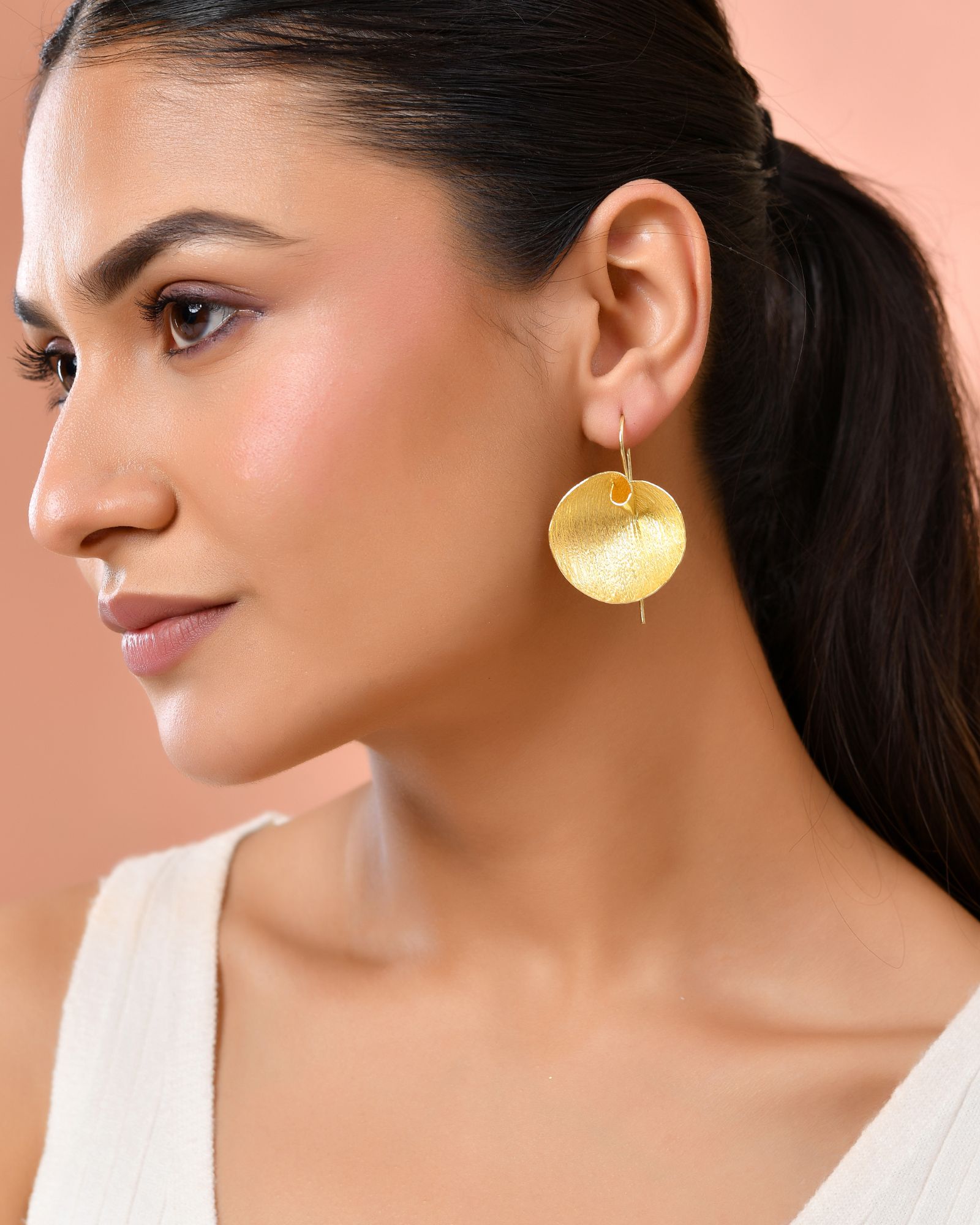 Jewels Nest Gold-Tone Textured Disc Drop Earrings For Women | Grocsy