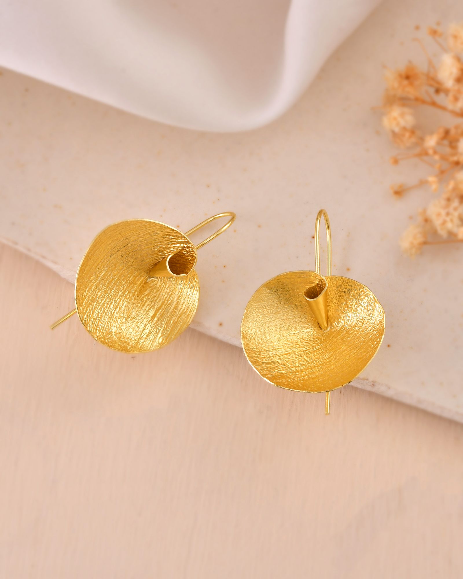 Jewels Nest Gold-Tone Textured Disc Drop Earrings For Women | Grocsy