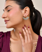Jewels Nest Gold-Tone Dual Finish Fan Motif Stud Earrings For Women | Grocsy