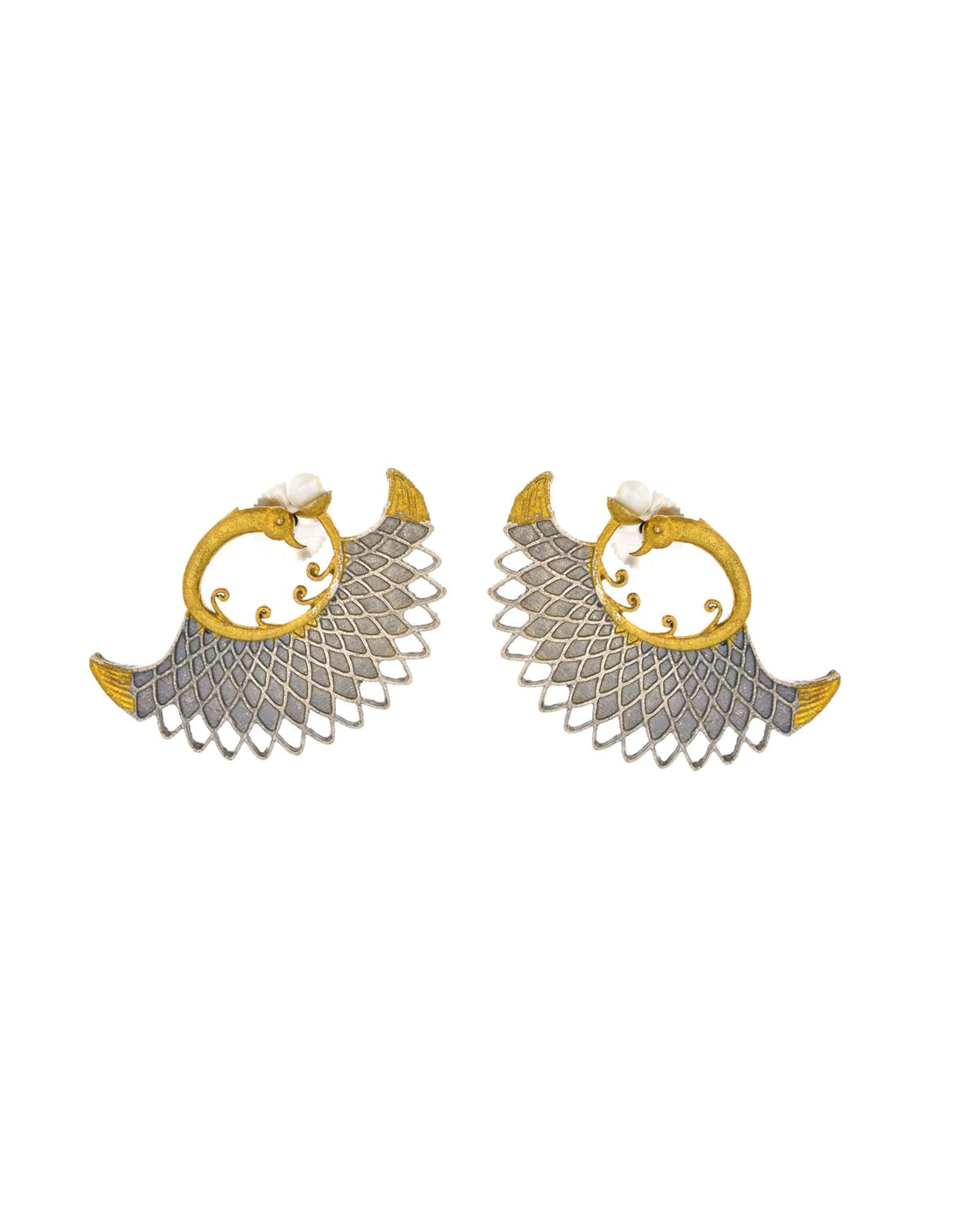 Jewels Nest Gold-Tone Dual Finish Fan Motif Stud Earrings For Women | Grocsy