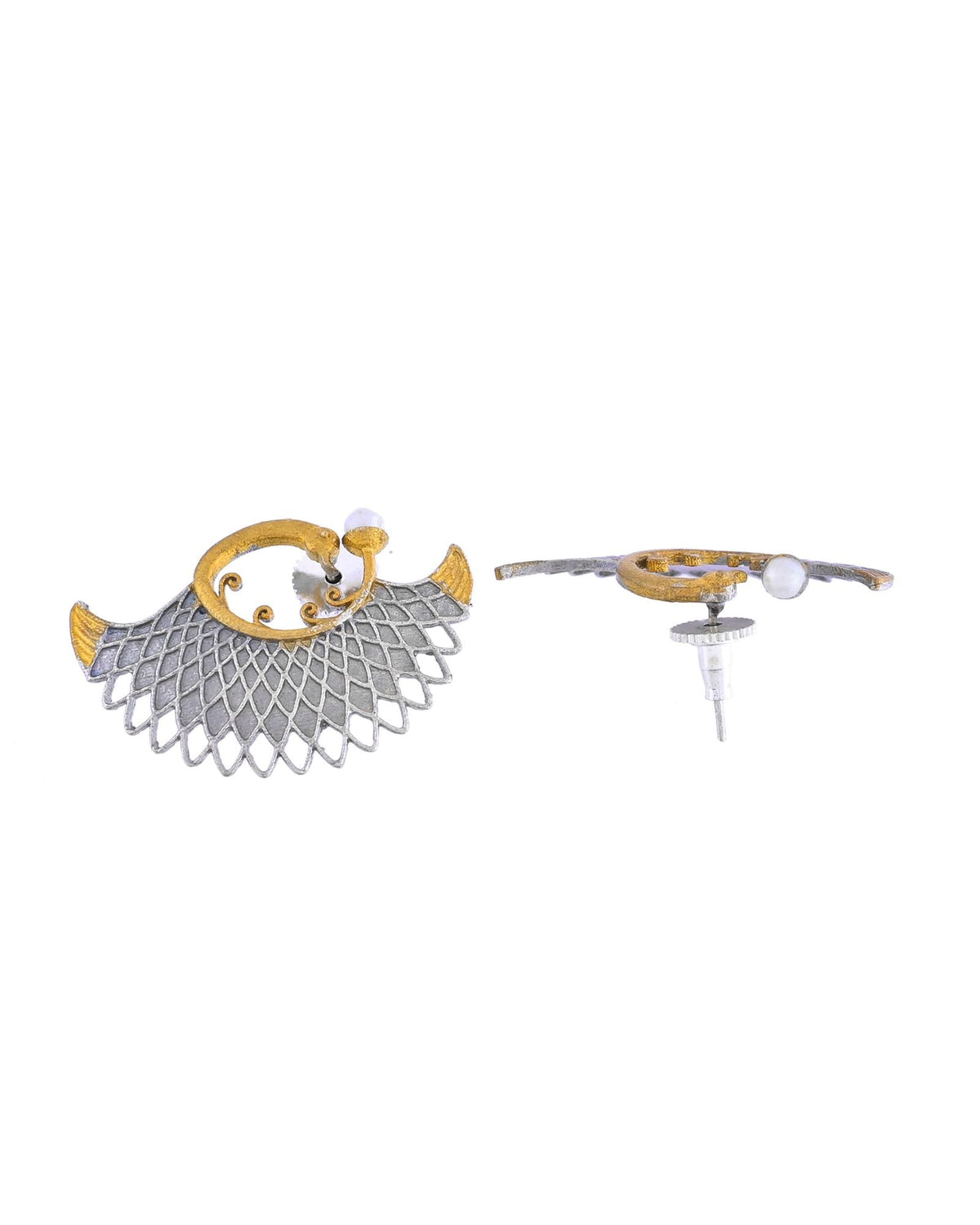 Jewels Nest Gold-Tone Dual Finish Fan Motif Stud Earrings For Women | Grocsy
