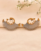 Jewels Nest Gold-Tone Dual Finish Fan Motif Stud Earrings For Women | Grocsy