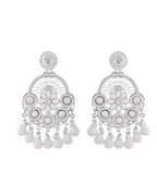 Jewels Nest Silver-Plated White Stone Chandelier Earrings with Floral and Beaded Detailing
