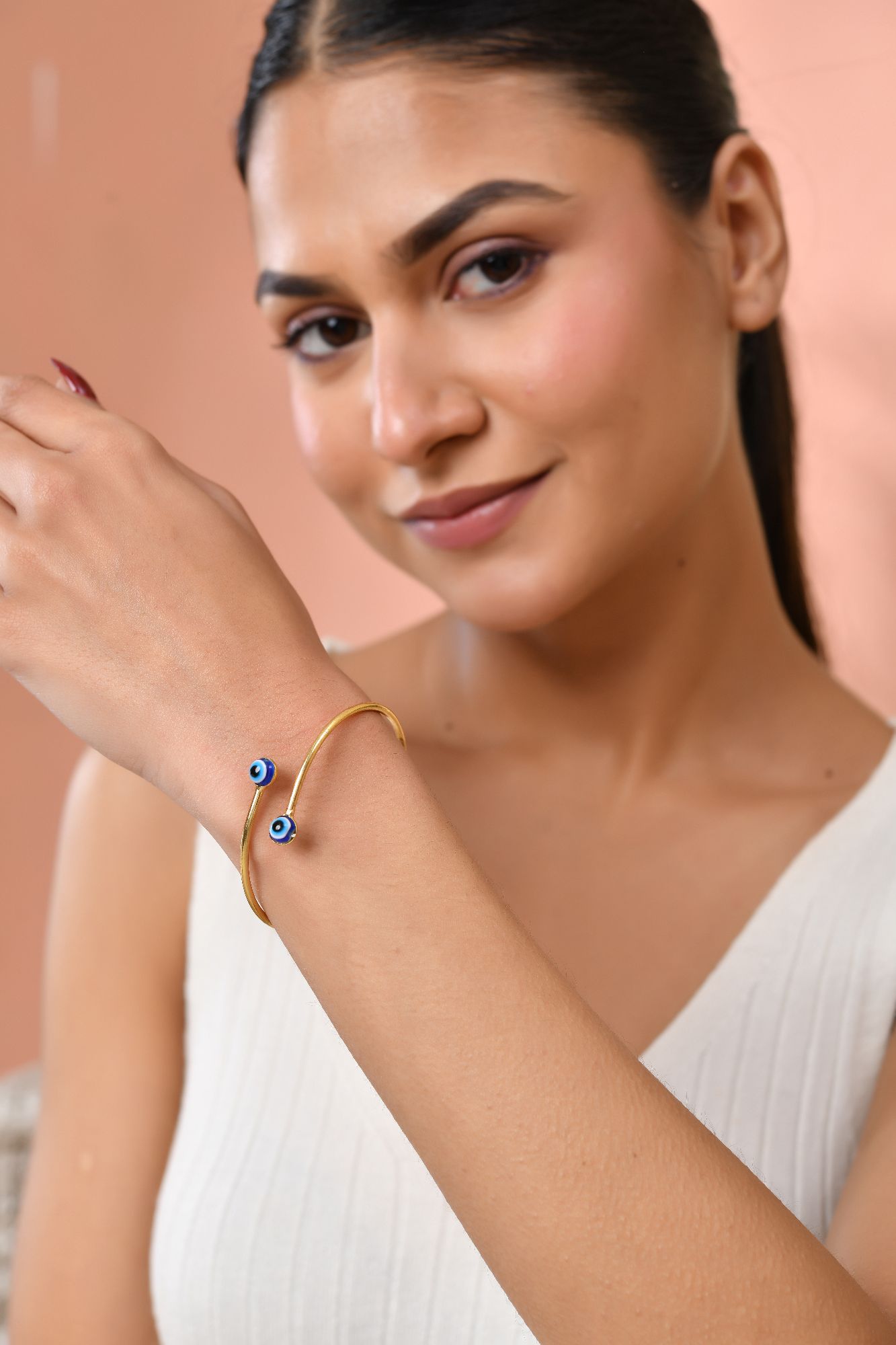Jewels Nest Gold-Tone Evil Eye Adjustable Open Kada Bracelet For Women | Grocsy