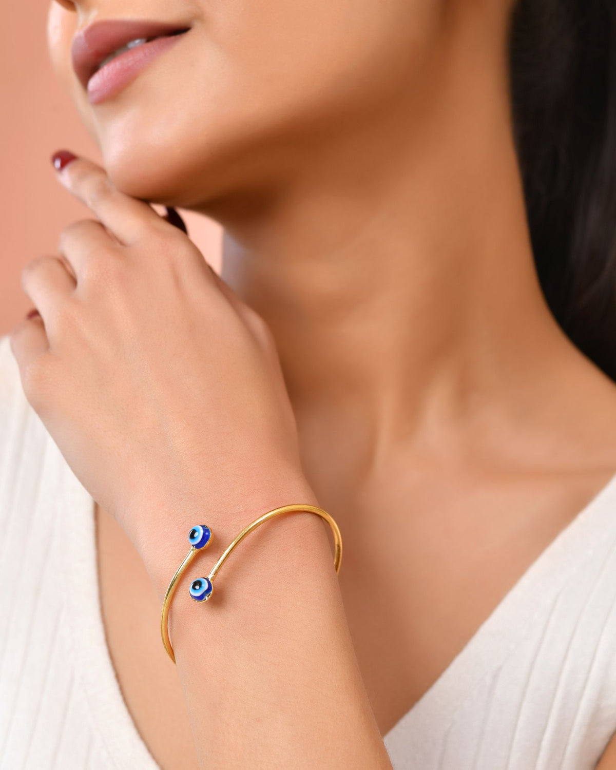 Jewels Nest Gold-Tone Evil Eye Adjustable Open Kada Bracelet For Women | Grocsy