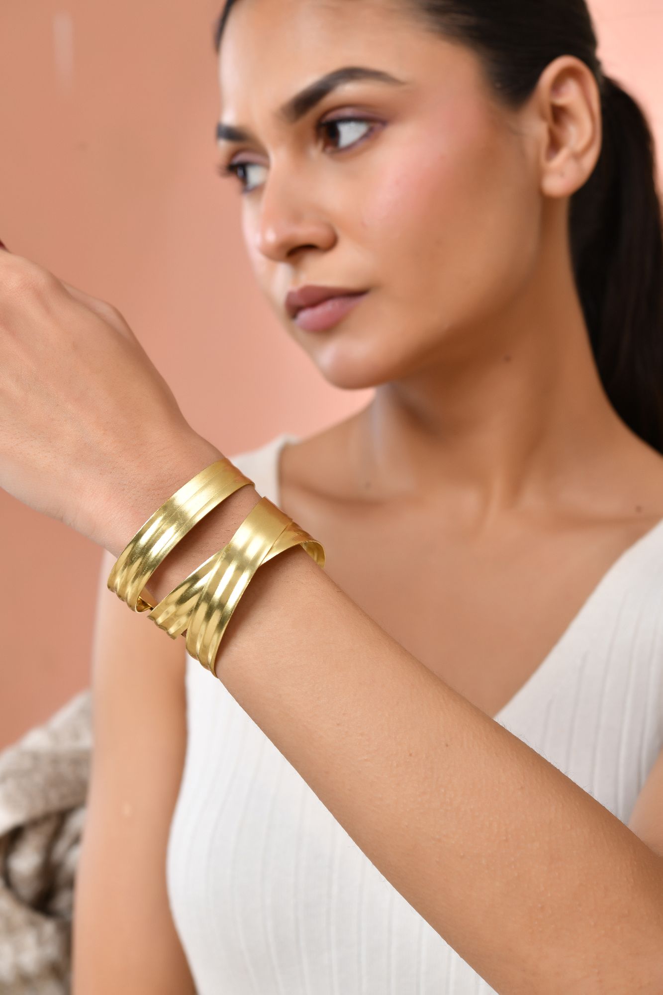 Jewels Nest Gold-Tone Layered Statement Cuff Bracelet For Women | Grocsy