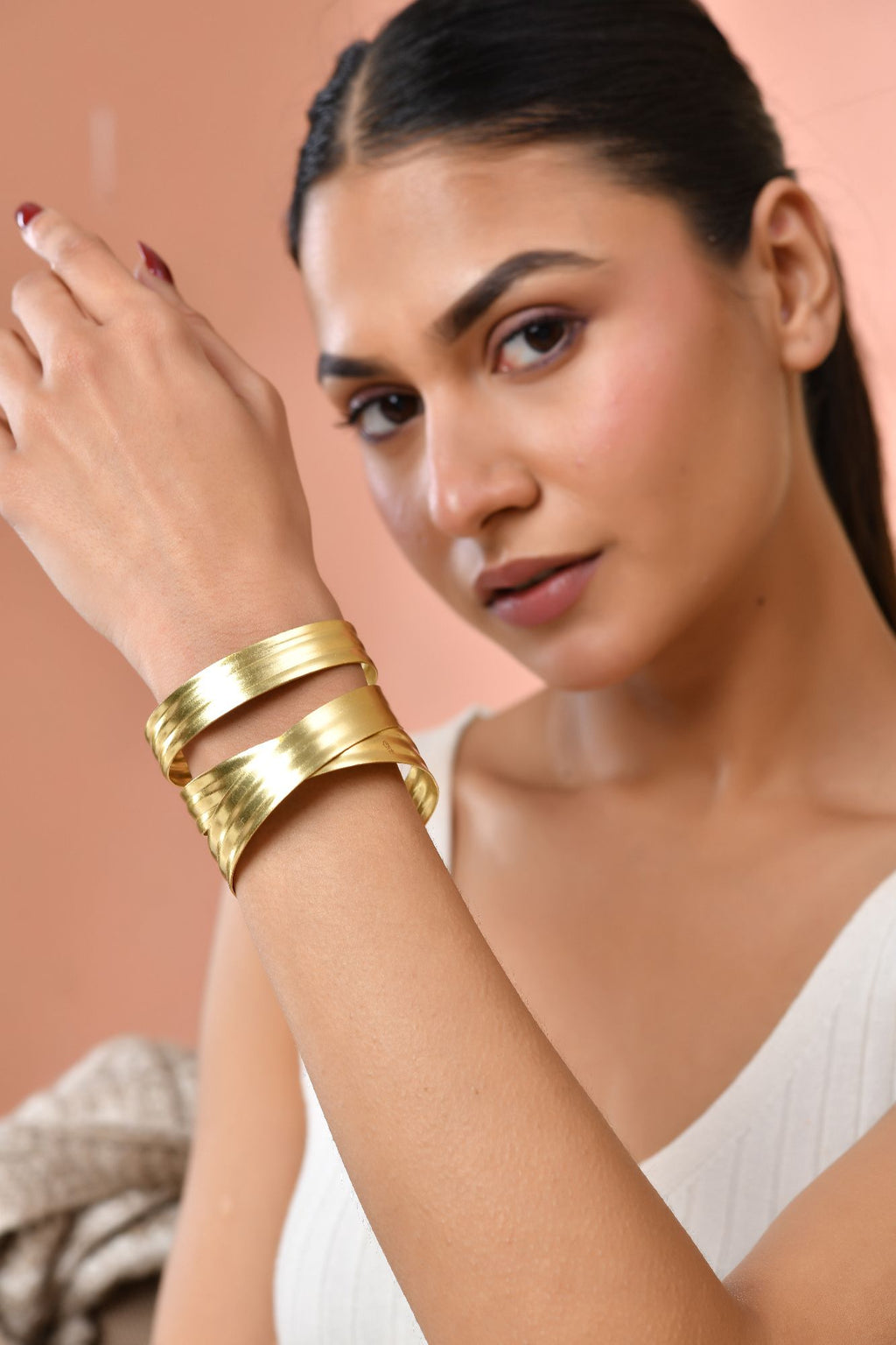 Jewels Nest Gold-Tone Layered Statement Cuff Bracelet For Women | Grocsy
