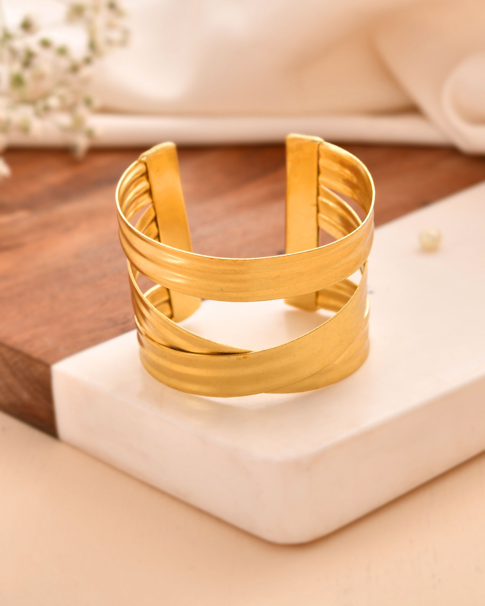 Jewels Nest Gold-Tone Layered Statement Cuff Bracelet For Women | Grocsy