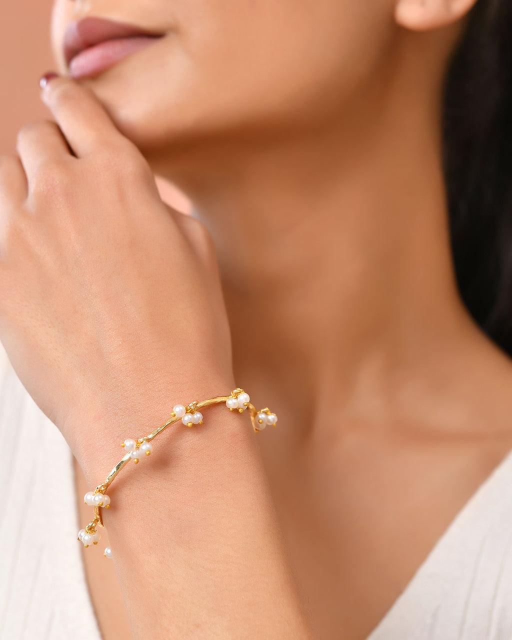 Jewels Nest Gold-Tone Pearl Charm Adjustable Kada Bracelet For Women | Grocsy