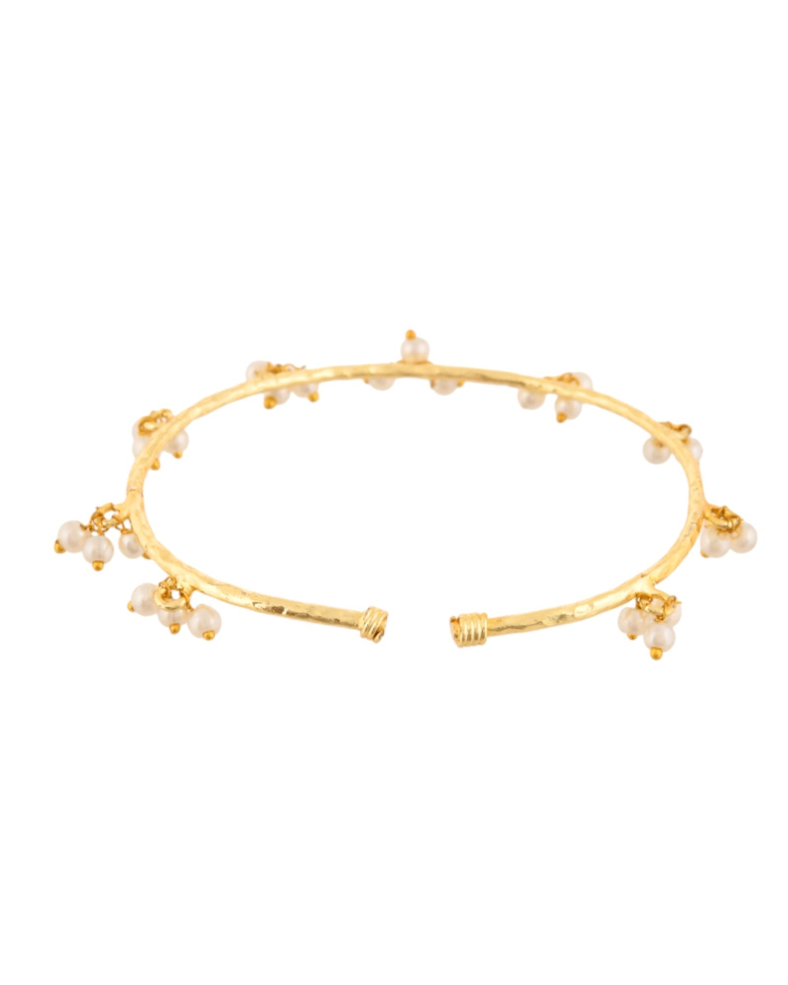 Jewels Nest Gold-Tone Pearl Charm Adjustable Kada Bracelet For Women | Grocsy