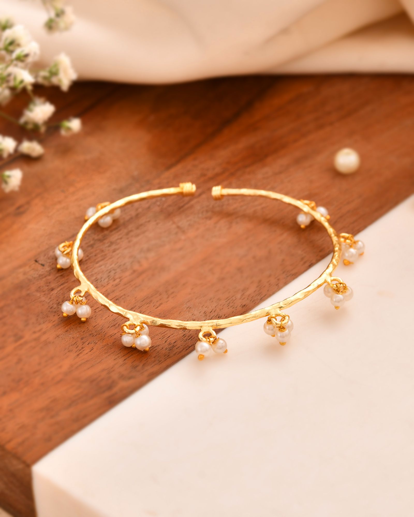 Jewels Nest Gold-Tone Pearl Charm Adjustable Kada Bracelet For Women | Grocsy