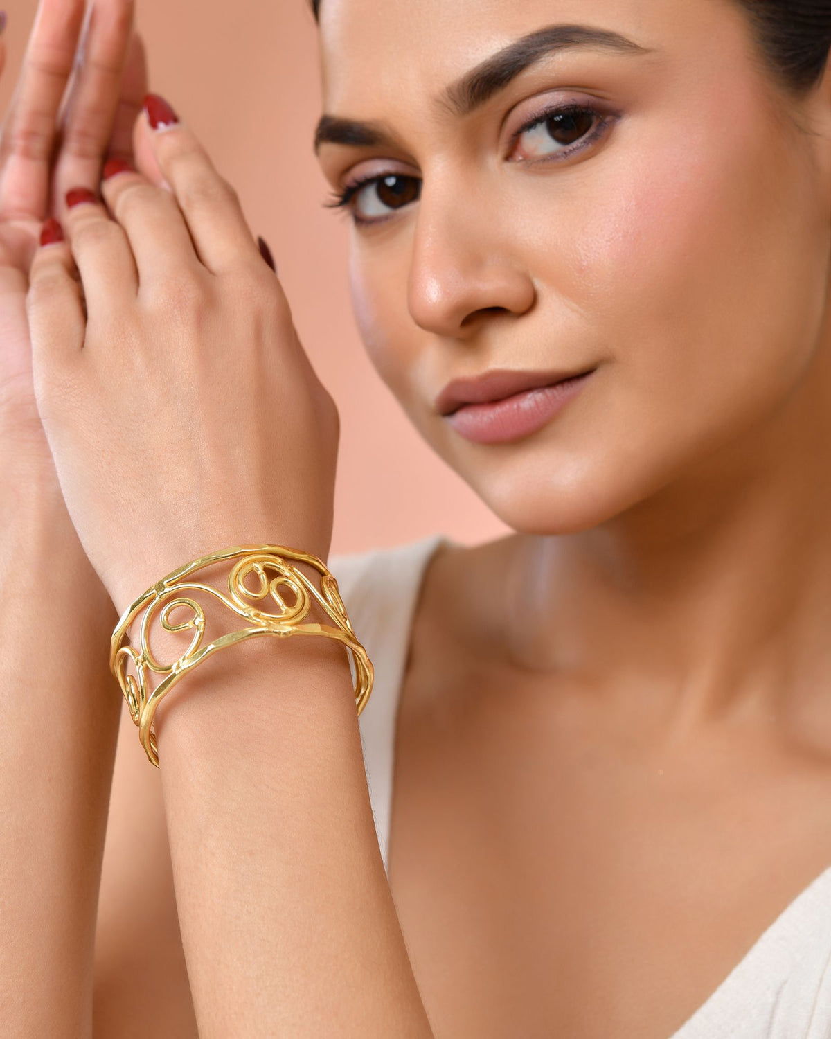 Jewels Nest Gold-Tone Spiral Open Cuff Bracelet For Women | Grocsy