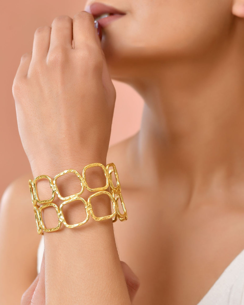 Jewels Nest Gold-Tone Geometric Link Cuff Bracelet For Women | Grocsy