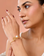 Jewels Nest Gold-Tone Pearl Detail Swirl Cuff Bracelet For Women | Grocsy